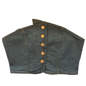 LA ARMARIO Blue Denim Strapless Summer Casual Festival Large Top With Button